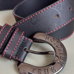 True Religion Black Belt  Red Stitching gun metal color buckle